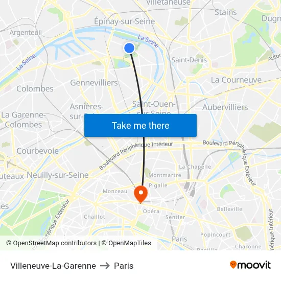 Villeneuve-La-Garenne to Paris map