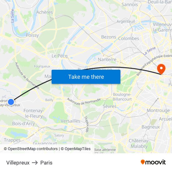 Villepreux to Paris map