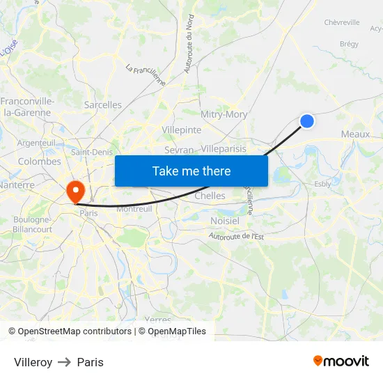 Villeroy to Paris map