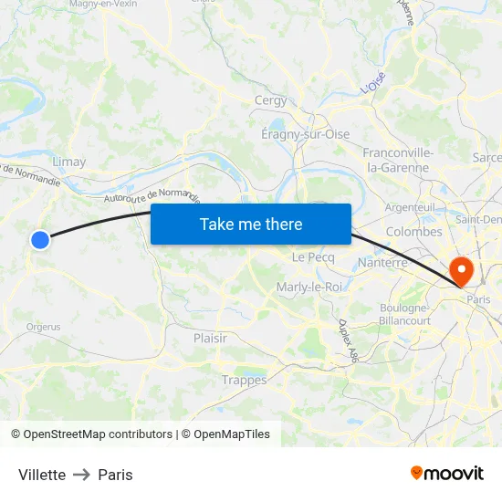 Villette to Paris map