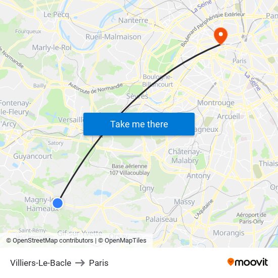 Villiers-Le-Bacle to Paris map