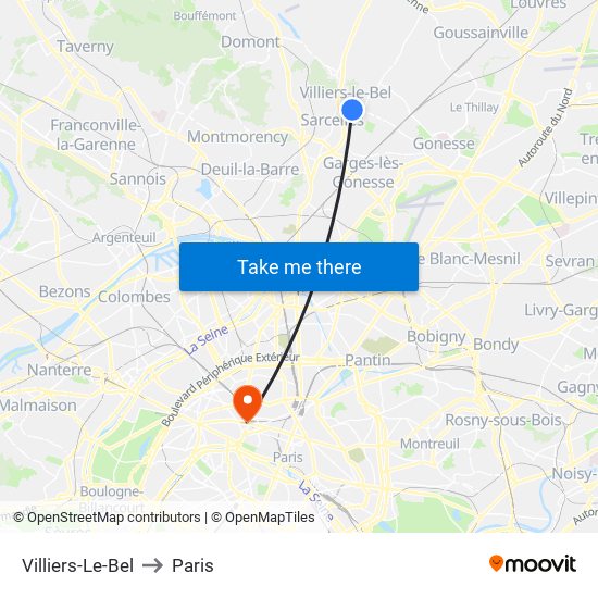 Villiers-Le-Bel to Paris map