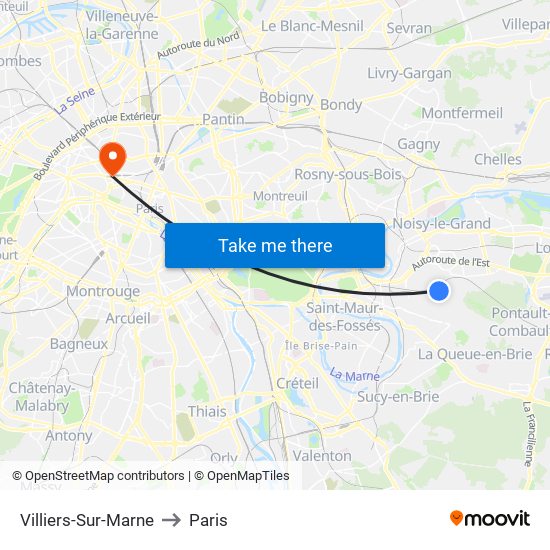 Villiers-Sur-Marne to Paris map