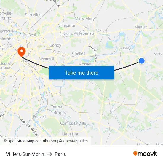 Villiers-Sur-Morin to Paris map