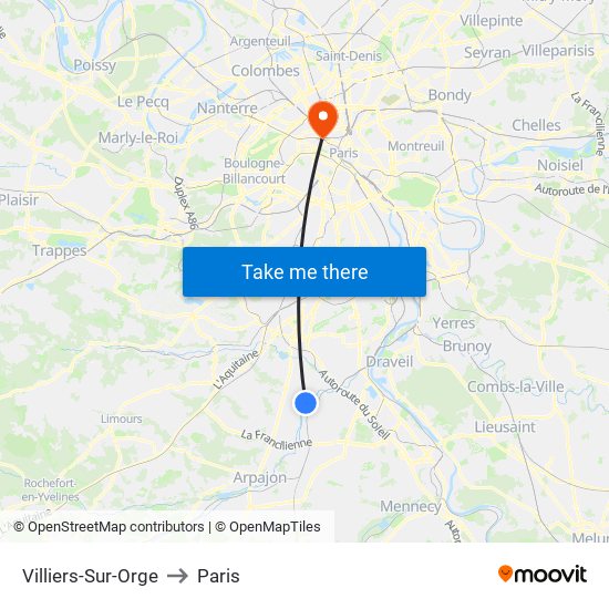 Villiers-Sur-Orge to Paris map