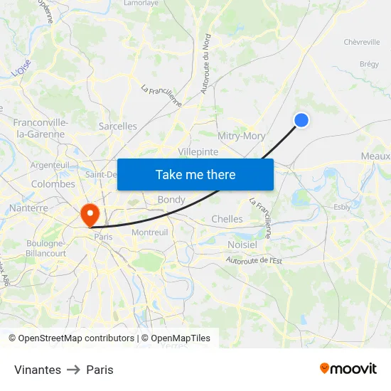 Vinantes to Paris map
