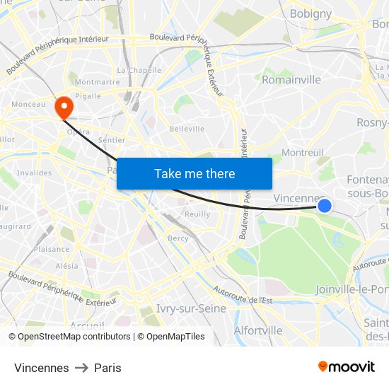 Vincennes to Paris map