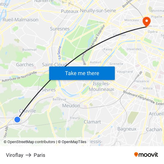 Viroflay to Paris map