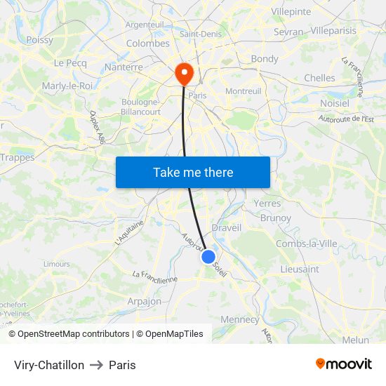 Viry-Chatillon to Paris map