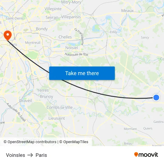 Voinsles to Paris map