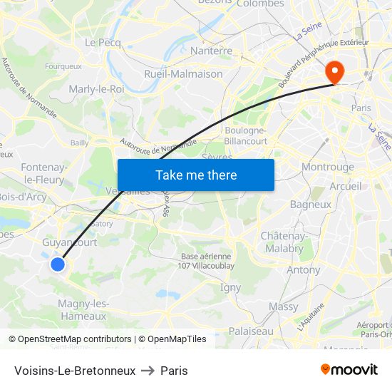 Voisins-Le-Bretonneux to Paris map