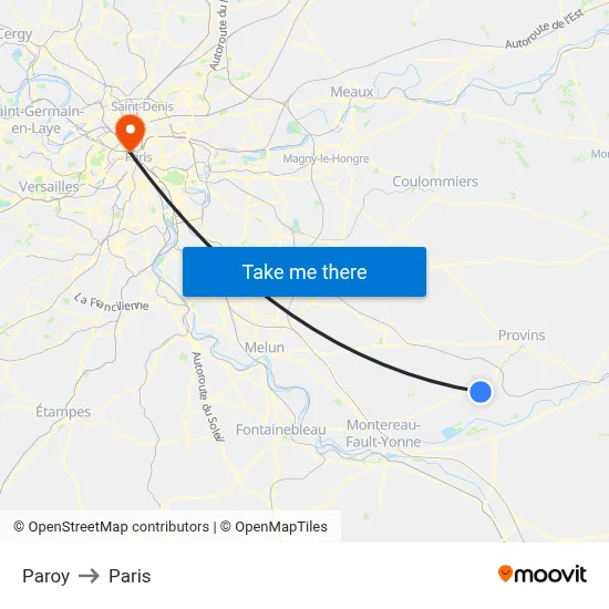 Paroy to Paris map
