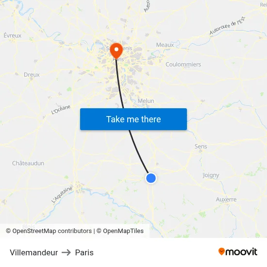 Villemandeur to Paris map