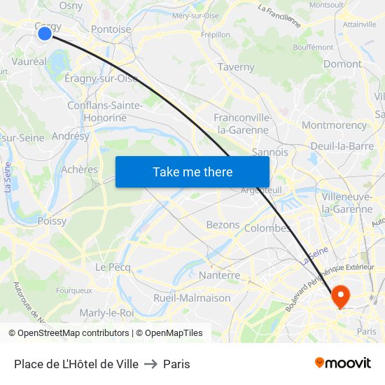 Vélo2 Cergy-Pontoise to Paris map