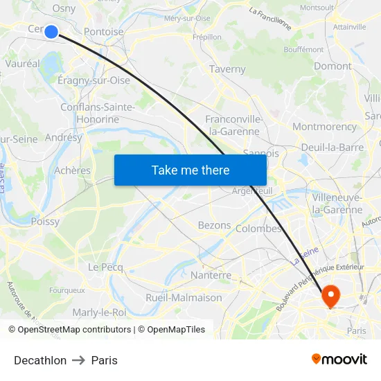 Decathlon to Paris map