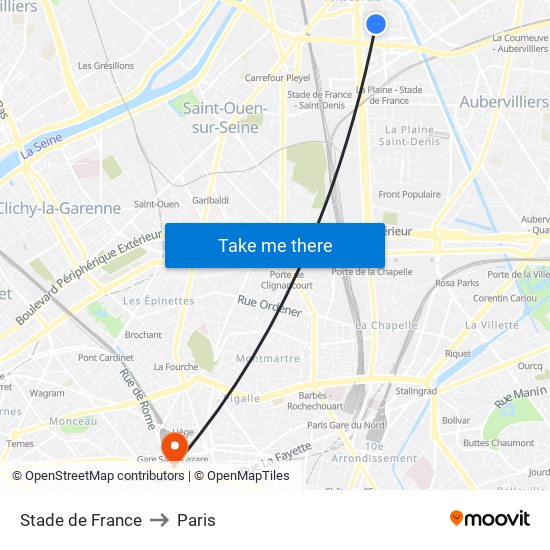 Stade de France to Paris map