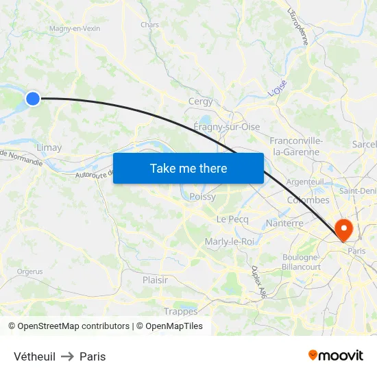 Vétheuil to Paris map