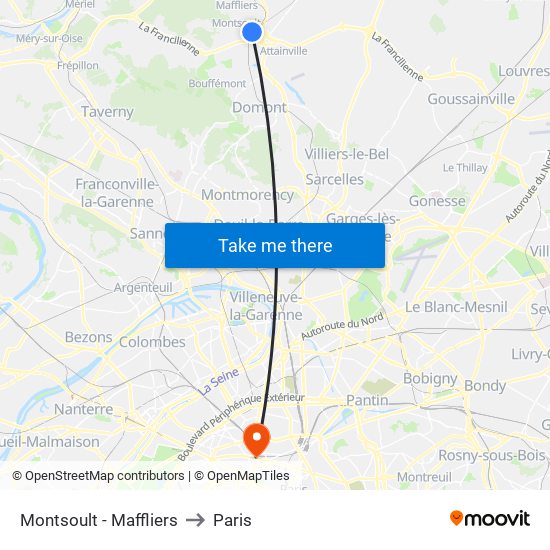 Montsoult - Maffliers to Paris map