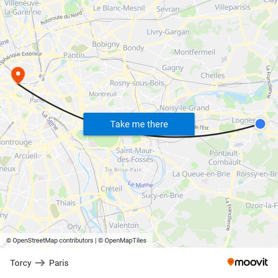 Torcy to Paris map