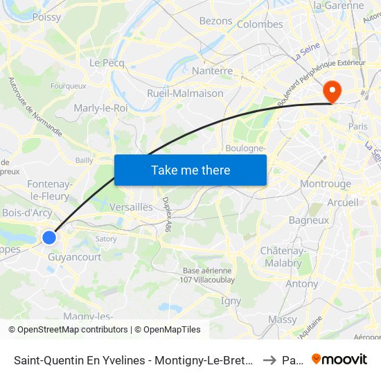 Saint-Quentin En Yvelines - Montigny-Le-Bretonneux to Paris map