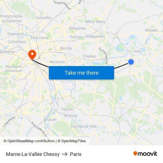 Marne-La-Vallée Chessy to Paris map