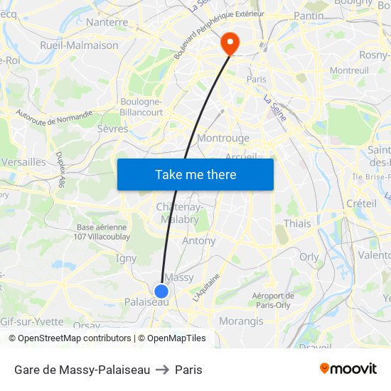 Gare de Massy-Palaiseau to Paris map