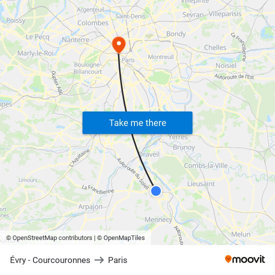 Évry - Courcouronnes to Paris map