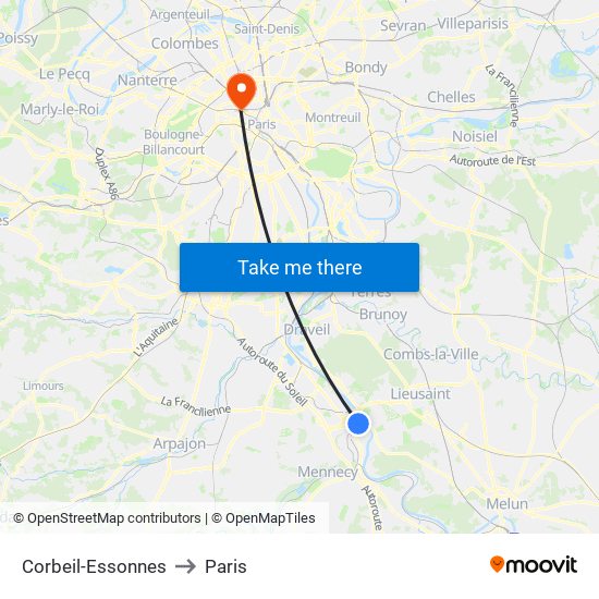 Corbeil-Essonnes to Paris map