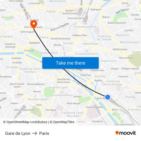 Gare de Lyon to Paris map