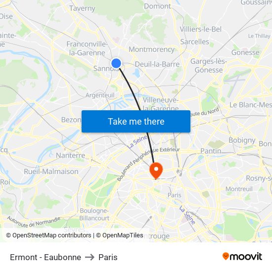 Ermont - Eaubonne to Paris map