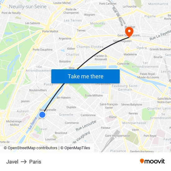 Javel to Paris map