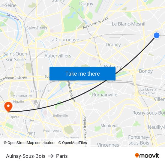 Aulnay-Sous-Bois to Paris map