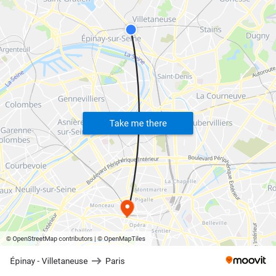 Épinay - Villetaneuse to Paris map