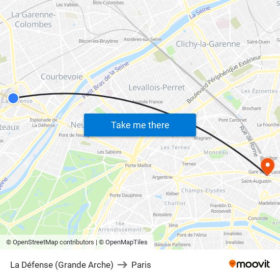 La Défense (Grande Arche) to Paris map