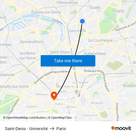 Saint-Denis - Université to Paris map