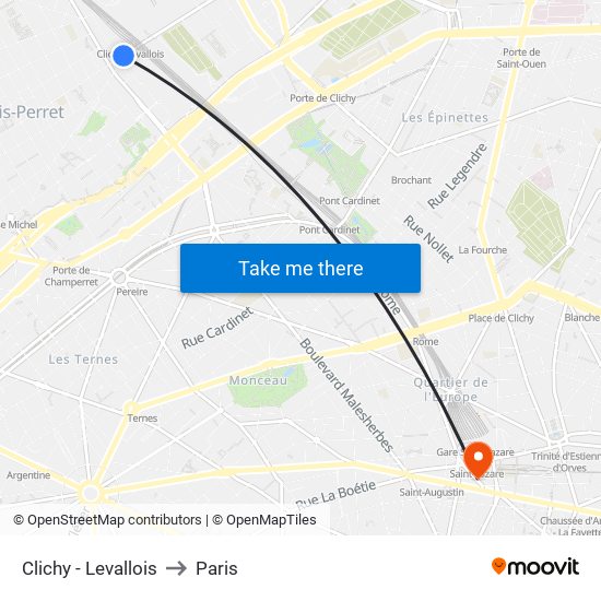 Clichy - Levallois to Paris map