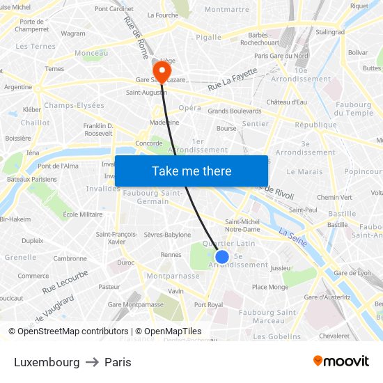 Luxembourg to Paris map