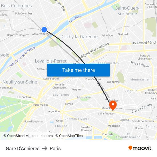 Gare D'Asnieres to Paris map