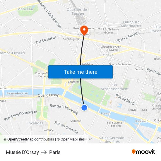 Musée D'Orsay to Paris map