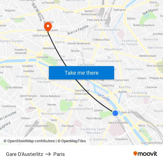 Gare D'Austerlitz to Paris map