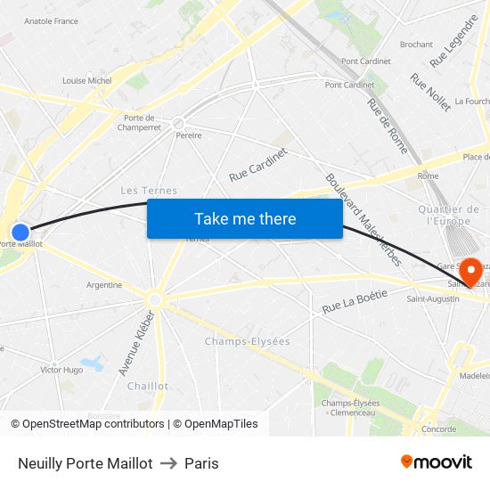 Neuilly Porte Maillot to Paris map