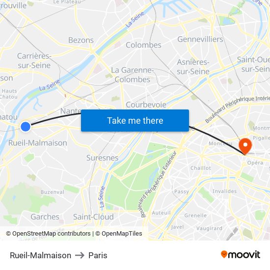 Rueil-Malmaison to Paris map