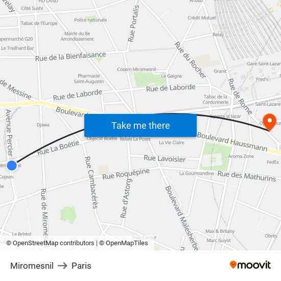 Miromesnil to Paris map
