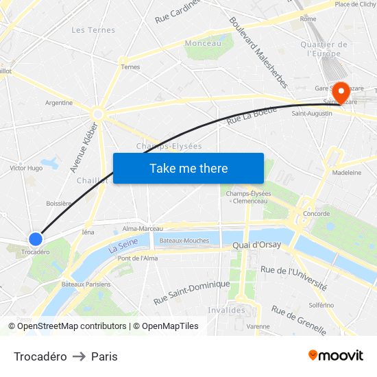 Trocadéro to Paris map