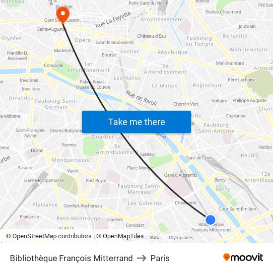 Bibliothèque François Mitterrand to Paris map