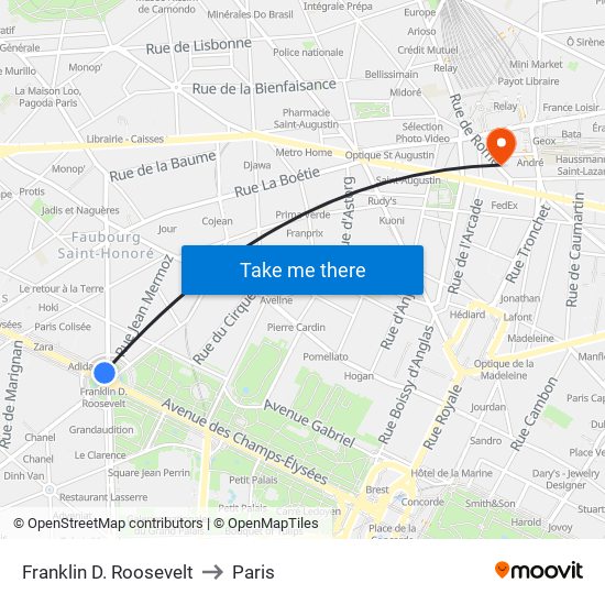 Franklin D. Roosevelt to Paris map