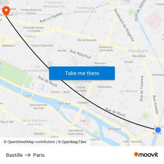 Bastille to Paris map