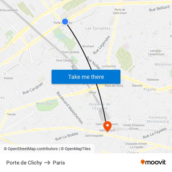 Porte de Clichy to Paris map