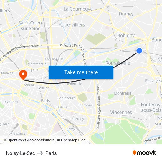 Noisy-Le-Sec to Paris map