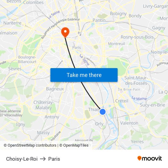 Choisy-Le-Roi to Paris map